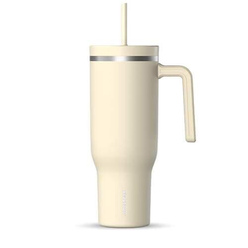 Hydrapeak Voyager 40oz Insulated Tumbler with Handle & Straw Lid, Leak Resistant Stainless Steel Travel, Cupholder Friendly Reusable Water Bottle for Work, Gym & Class (Modern Cream)