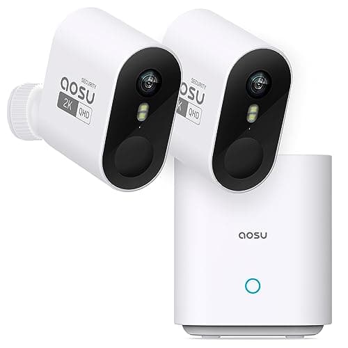aosu Security Cameras Wireless Outdoor Home System, True 2K HD Night Vision, No Subscription Required, Long Battery Life, 166° Wide View, Spotlight & Siren Alarm, Motion Alert, Support 2.4 & 5GHz WiFi