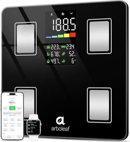 Arboleaf Smart Scale with BMI, Body Fat, Muscle Mass, Digital Bathroom Scale for Body Weight, 14 Body Composition Metrics, Large LED Display, Accurate Weighing Machine, App Sync, 400lbs, 11"