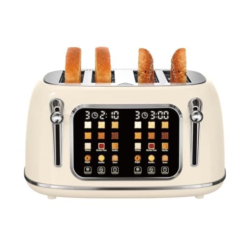 Mecity 4 Slice Toaster, Wide Slot Retro Design, 120V 1650W, Cream