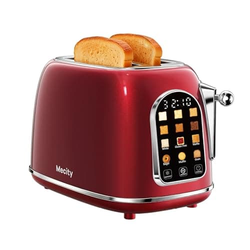 Mecity Toaster 2 Slice, Touch Screen Wide Slot Retro Toaster For Breads Bagel Muffin Waffle, House Warming Gift New Home, 120V 825W, Red Pearl
