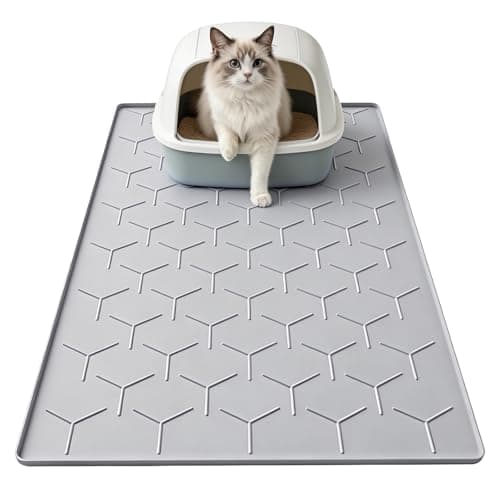Garoopion Cat Mat for Litter Box, Large 34.05×22.5 inch Cat Litter Mat, Waterproof Silicone Pad for Floor, Gray