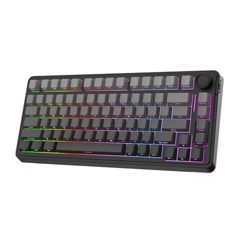 EPOMAKER EA75 75% RGB Gaming Mechanical Keyboard, 2.4GHz/Type-C/BT Creamy Wireless Keyboard with Knob, Shine Through PBT Keycaps, Hot Swappable for Gamers (Black Gradient, Graywood V3 Switch)