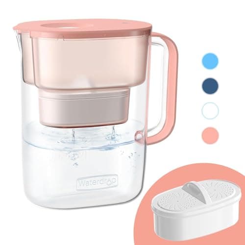 Waterdrop Water Filter Pitcher with 1 Filter, 200-Gallon Long-Life, 10-Cup Large Water Filter Pitcher, Improved Coffee & Tea Taste, NSF Certified, 5X Times Lifetime, Reduces PFOA/PFOS, Chlorine, Pink