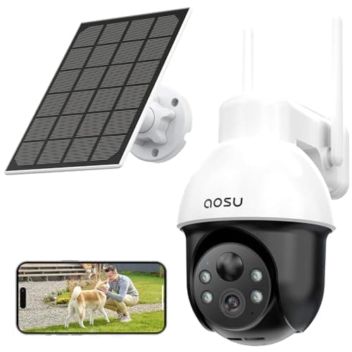 AOSU Solar Security Camera Wireless Outdoor System, 3K/5MP Battery Powered WiFi Camera for Home Security, Panoramic PTZ, Auto Tracking, Human/Vehicle Detection, Night Vision, Spotlights, 2-Way Talk