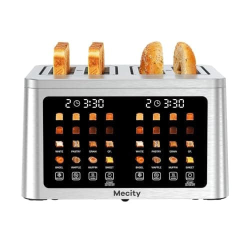 Mecity 4 Slice Toaster Wide Slot, Auto Lift Keep Warm Smart Toaster with Touch Screen, Dual Control Panel, Defrost, Auto Shut Off Digital Toasters for Bagel Muffin Waffle Gluten Free Breads 1700W 120V