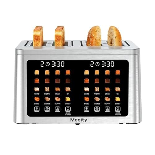 Mecity 4 Slice Toaster Wide Slot, Auto Lift Keep Warm Smart Toaster with Touch Screen, Dual Control Panel, Defrost, Auto Shut Off Digital Toasters for Bagel Muffin Waffle Gluten Free Breads 1700W 120V