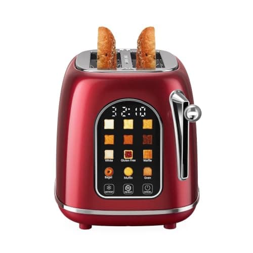 Mecity Toaster 2 Slice, Touch Screen Wide Slot Retro Toaster For Breads Bagel Muffin Waffle, House Warming Gift New Home, 120V 825W, Red Pearl