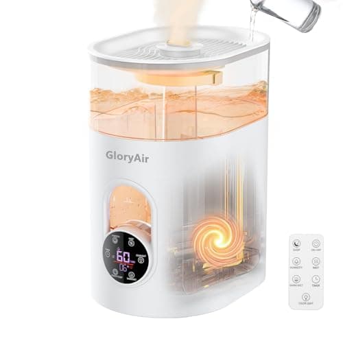 Humidifiers for Bedroom Large Room Home - GloryAir 6L Quiet Top Fill Cool & Warm Mist Humidifier with Smart Humidity Control, Remote Control, 7-Color Light, Humidistat, Oil Diffuser