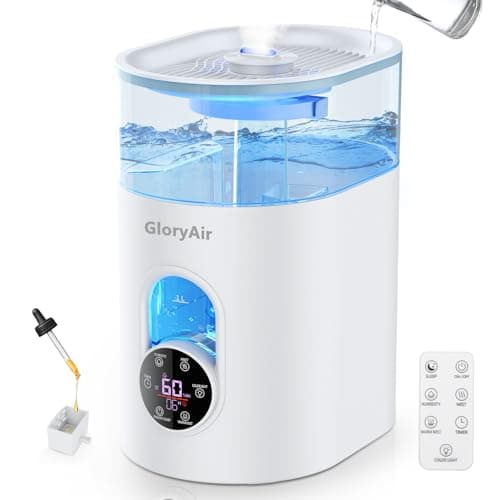 Humidifiers for Bedroom Large Room Home - GloryAir 6L Quiet Top Fill Cool & Warm Mist Humidifier with Smart Humidity Control, Remote Control, 7-Color Light, Humidistat, Oil Diffuser