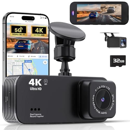 Dash Camera for Cars, 4K Full HD Dual Dash Cam Front and Rear with Wi-Fi, Included 32GB Card, 3.16” IPS Screen, Night Vision, 170°Wide Angle, WDR, 24H Parking Mode