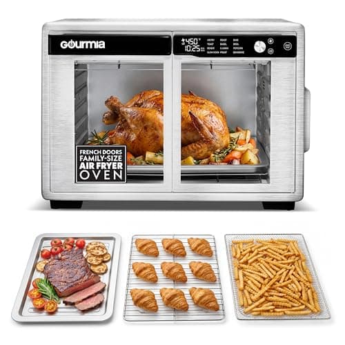 Gourmia French Door Digital Air Fryer Oven - XL 25QT Capacity, 12 Presets, FryForce 360° Tech, Dehydrate, Proof, Slow Cook, Fits 13” Pizza, 1700W, Stainless Steel