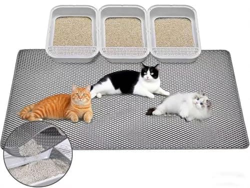 FURLINGDA Large Cat Litter Mat, 46x32 Inches Extra Large Double Layer Honeycomb Cat Litter Trapping Mat, Non Slip Waterproof Urine Proof Mat, Scratch Resistant Durable Litter Rug