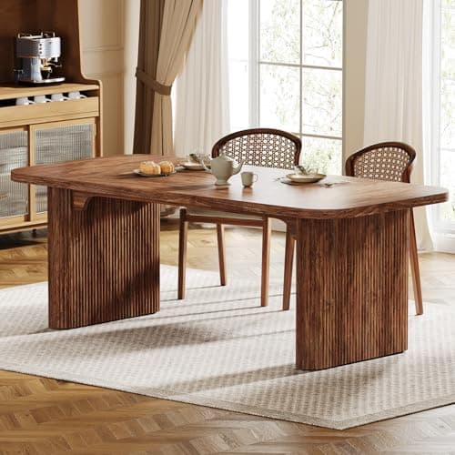 Tribesigns Modern Dining Table for 6 People, 62-Inch Dark Brown Kitchen Table with Double Robust Pedestal, Long Rectangle Wood Dinner Table for Dining Room