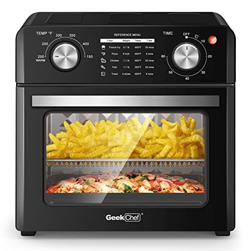 Geek Chef Air Fryer Toaster Oven 10QT, 4 Slice Toast, Countertop Oven, Warm, Broil, Toast, Bake, Air Fry, Oil-Free, Accessories Included, Black (Black Air Fryer Oven with 100 Recipes)