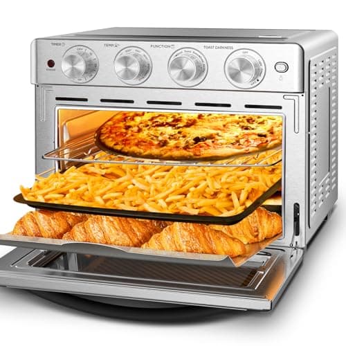 Geek Chef Air Fryer Toaster Oven 26 QT, Large AirFryer Convection Countertop Oven Combo with Easy Bake, Roast, Broil, Warm, 6 Slice Toast 7-in-1 Functions, 3 Layers with 4 Accessories,Stainless Steel